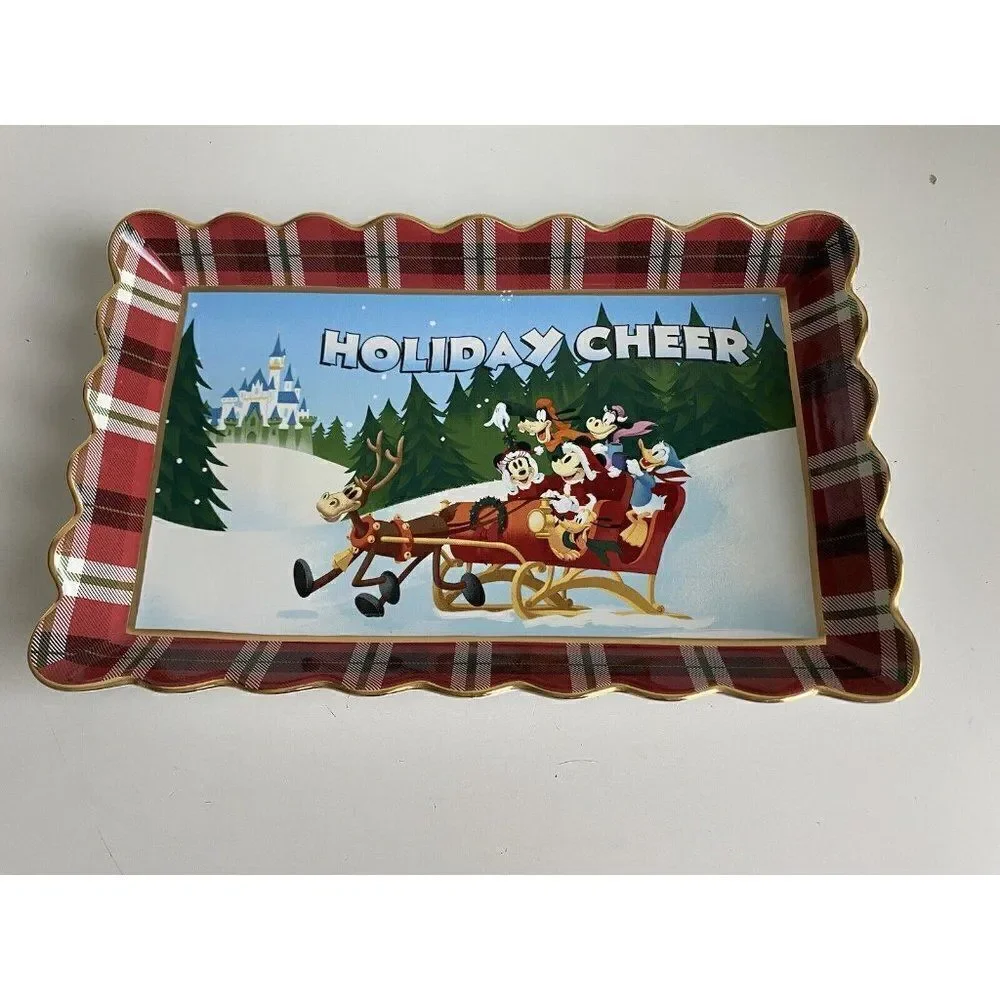 Disney Parks Mickey & Friends Holiday Cheer Ceramic Christmas Tray‎ Dish Platter